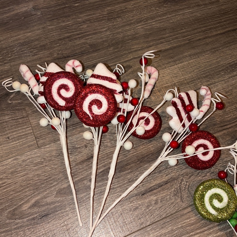 🏷️ 3/$75 Deal 🫱🏻‍🫲🏽 Set of 4 Luxury White Tree Picks Ornament Sticks Peppermint